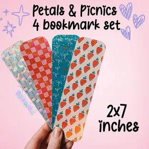 Petals & Picnics Floral Bookmark Set - Set of 4 Decorative Bookmarks spring bookmark