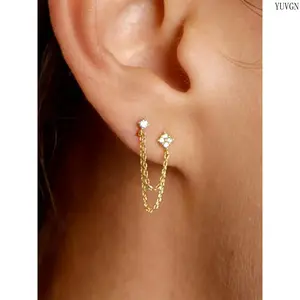 2026 Trendy Double Layer Chain Dangle Earrings, Sparkly Rhinestone Drop Earrings for Women, Light Luxury Metal Statement Ear Accessories, Dainty Versatile Design for Daily Casual Dating Party Wedding Holiday Outfit Decor