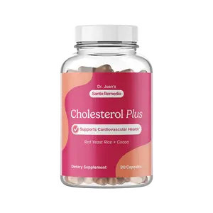 Santo Remedio Cholesterol Plus, Dietary Supplement with Red Yeast Rice & Cocoa, Supports Cardiovascular Health, Gluten-Free, Non-GMO, 30 Servings