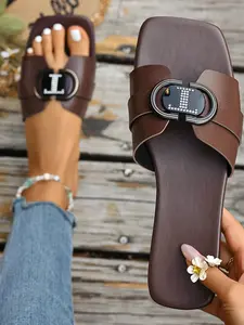 Women's Summer Fashion Solid Color Casual Outdoor Wear Comfortable Flat Sandals, PU Upper, Rubber Sole, Less Than Ankle Height