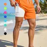 Mens 2 in 1 Beach Shorts with Phone Pocket, Summer Casual Board Shorts with Side Pockets, Quick Dry Pockets Swimming Shorts Swim Trunks Drawstring Elastic Waistband Swimwear Swimsuit Bathing Suit