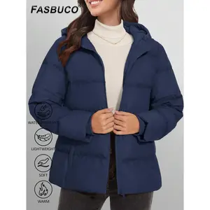 FASBUCO Women's Down Puffer Jacket With Hood Lightweight Thermal Quilted Coat With Pockets Zip-Up Winter Warm Jacket