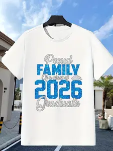 Proud Family Of A Class Of 2026 Graduate T Shirt Blue Glitter Text And Graduation Cap Design for Graduation Celebration