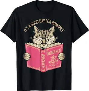 It's A Good Day For Romance Novel Book Cute Cat Reading Book T-Shirt