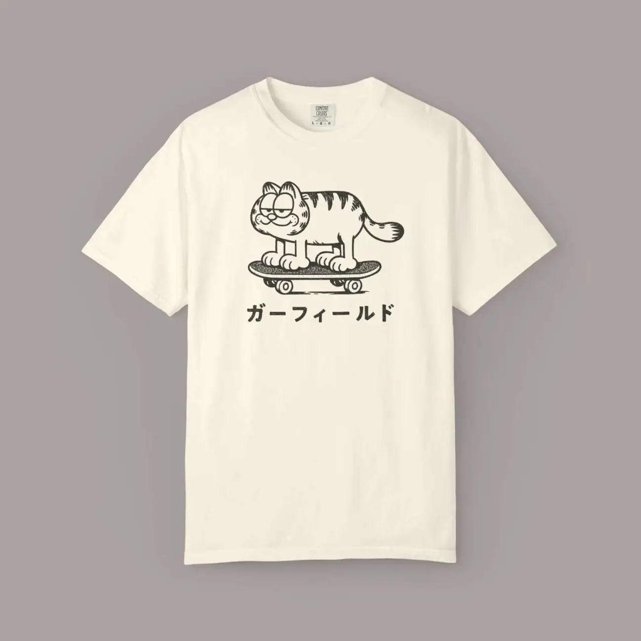 Retro Japanese Skateboarding Garfield Like Cat T-shirt BKY