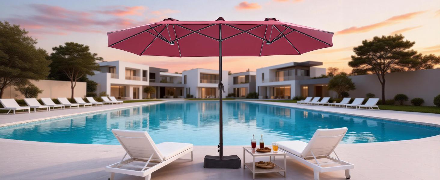 Sweetcrispy 15ft Large Rectangle Patio Umbrella - Polyester Adjustable UV Resistant Sunshade Canopy, Includes Base for Large Area Coverage, Ideal for Deck, Backyard, Adjustable Canopy, Uv Resistant Canopy