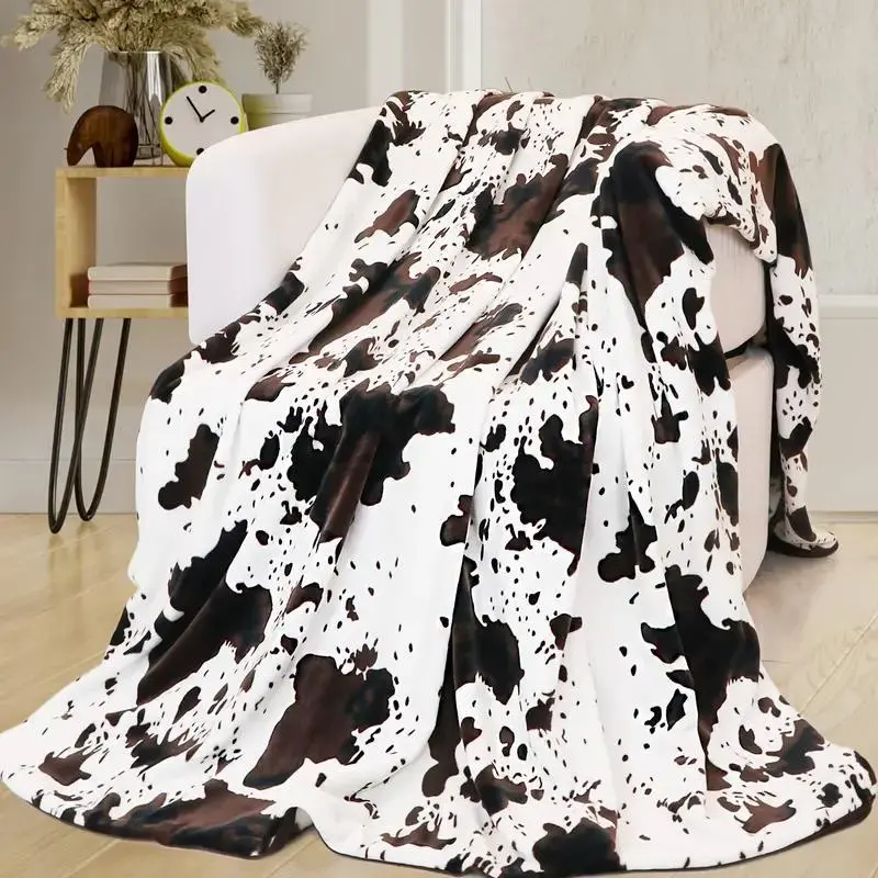 Cow Print Soft Warm Plush Throw Blanket, Christmas Decor Cute Napping Blanket, Lightweight Travel Cozy All-season Blanket for Adult, Fall Decor, Christmas Decorations , Christmas Gifts