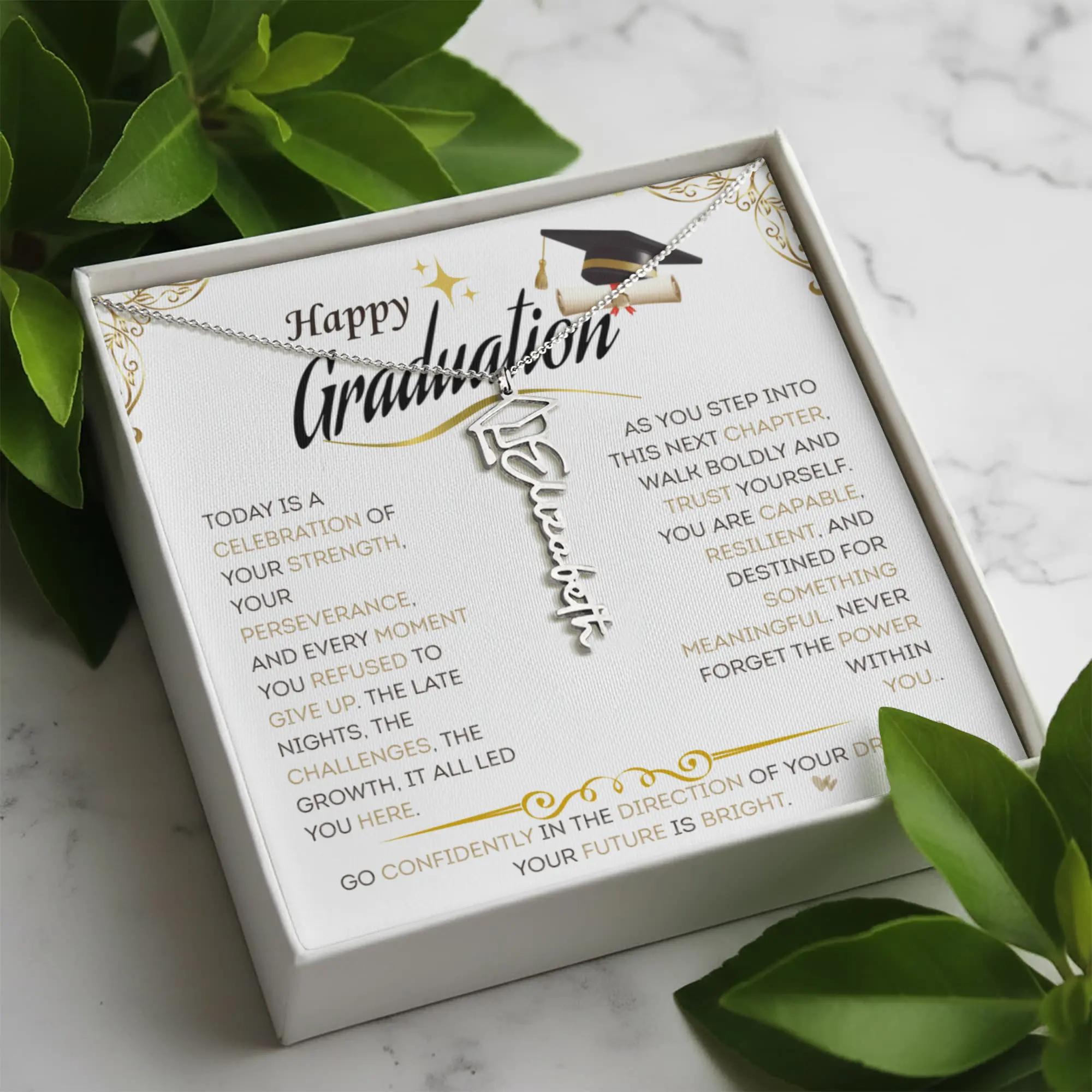 Personalized Graduation Name Necklace with Cap – Custom Graduate Gift for Her, High School & College Keepsake Jewelry, Class of 2026 Gift