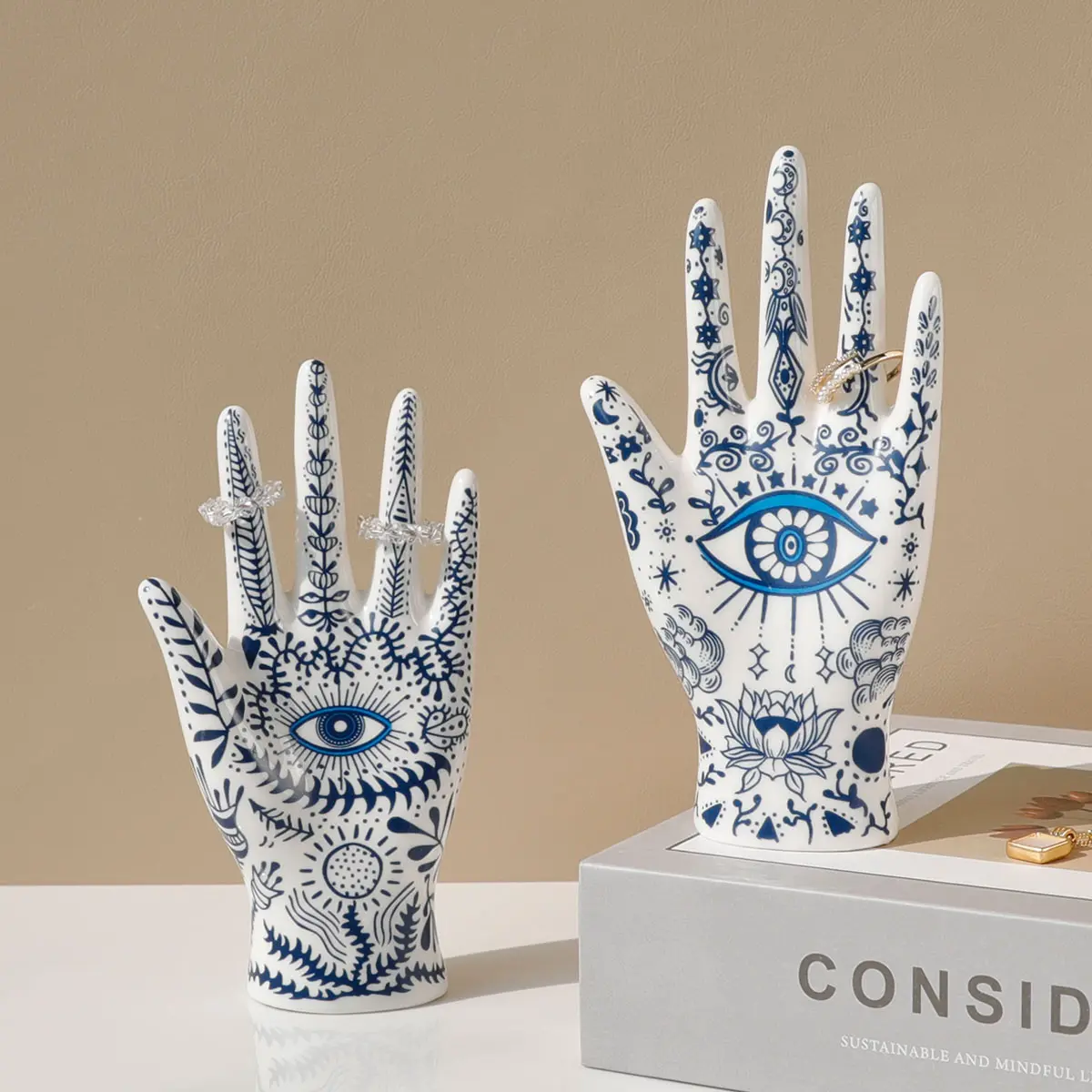 1 pc ceramic ring holder, evil eye ring display holder, in store jewelry display holder, handheld jewelry holder, bracelet and ring display, jewelry and room decoration