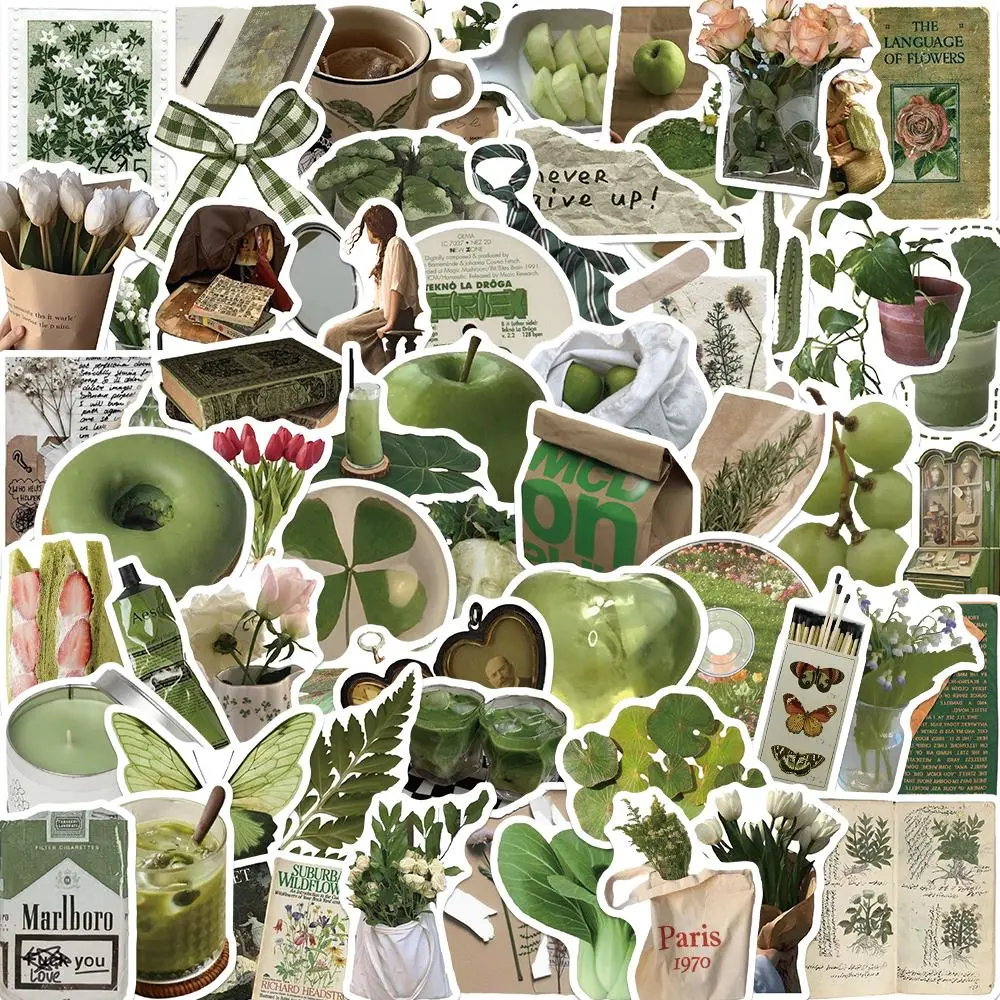 Olive Green Theme Sticker, 62/1240pcs Creative Pattern Sticker, DIY Decorative Sticker for Scrapbooking, Journaling, Gift Wrapping, Adhesive Stickers, Sticker Packs, Sticker Set