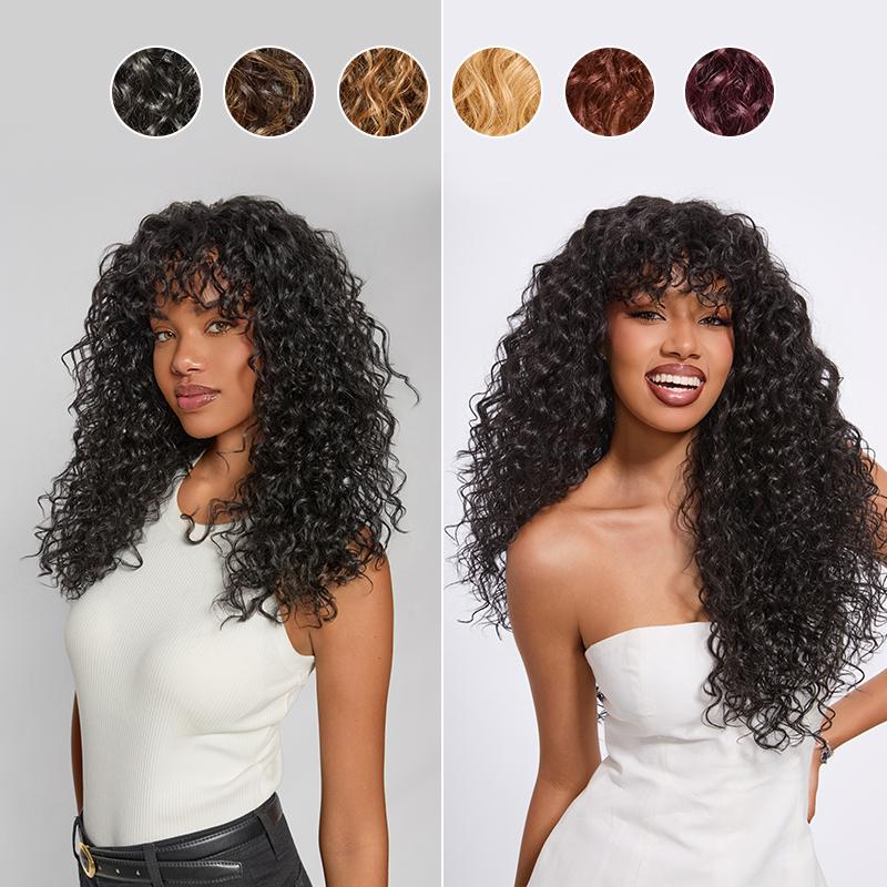[Blend] Frodio Veralux™ Blend Human Hair Curly Wig With Bangs- Effortless Shaggy Waves Big Hair Curly Hair Wig Ready To Wear TikTokShopBlackFriday