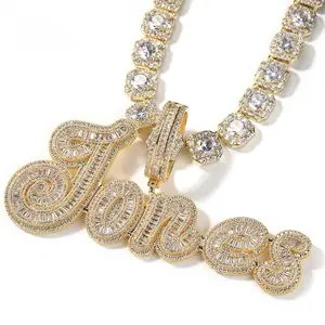 [ICE HUE] 18K Gold Vacuum Plated Copper DIY Encrusted Letter Pendant with 5A+ Sri Lanka Zircon Stitching, Statement Necklace, Gold Chain Necklace, Miami-Italy-Mexico & Micro Inspired Luxury Costume Jewelry, Daily Wear Suitable Gift Idea for Women,summervi