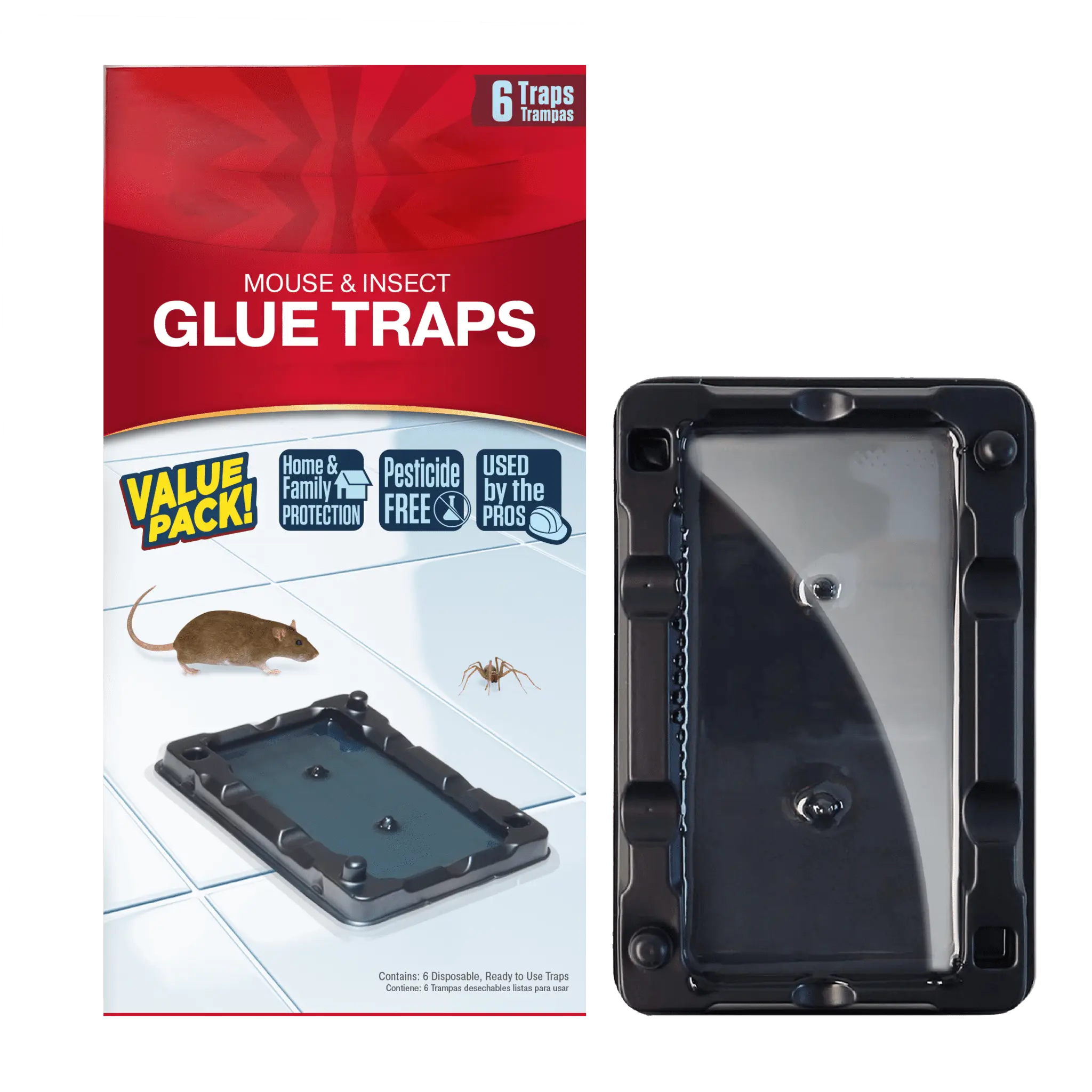 Indoor Adhesive Flat Mouse & Bug Glue Traps - 6-Pack Easy-Setup Ready-to-Use Sticky Surface Catcher for Roaches, Spiders, Centipedes, Roach Removal Indoor Insect Control, Ideal for Kitchens, Garages, Commercial Spaces