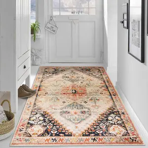 【Velvet + 850g/m² + Anti-slip dotted backing】1pc soft beige backing with an antique finish, exotic geometric diamond pattern rug, comfortable and beautiful, versatile for any decorating style, high-definition pattern printing with double-locked edges.