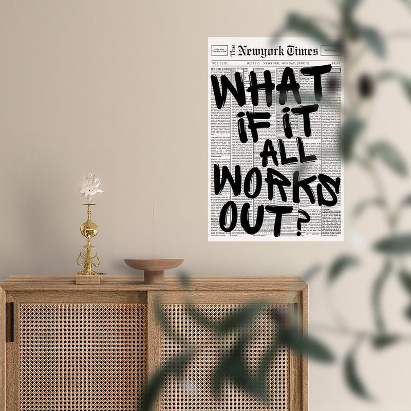 Retro Black And White Newspaper Poster What If It All Works Out Canvas Wall Art Positive Affirming Quote Minimalist Prints Painting For Home Bedroom Dorm Wall Decor