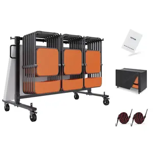 VEVOR Folding Chair Cart,  , Single Layer Mobile Stackable Chair Dolly, Storage Rack Trolley with 265 Lbs Capacity to Store 42 Chairs, Heavy Duty Iron Chairs Holder with 4 Casters, 2 Elastic Cords, Cover