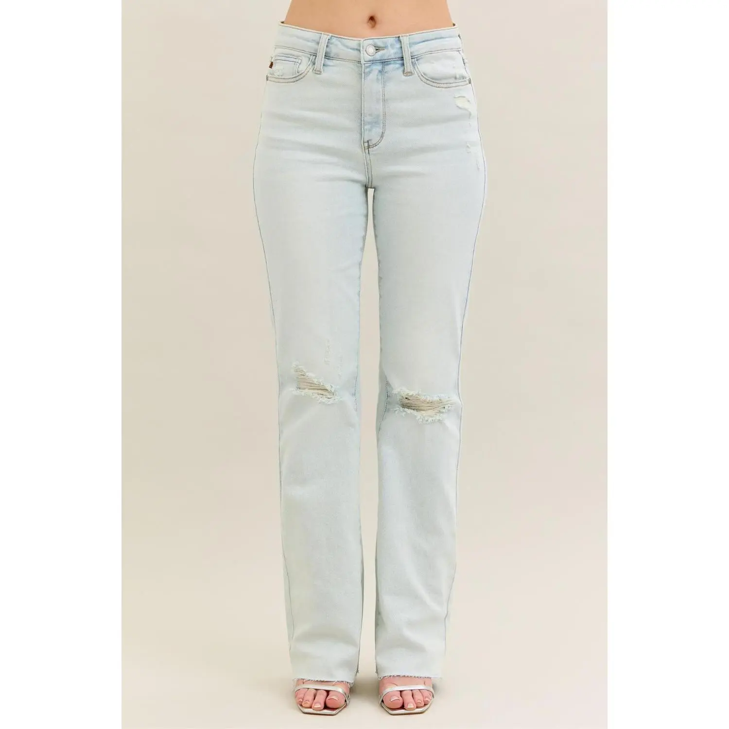 Judy Blue Women's Mid-Rise Soft Relaxed Bootcut Jeans - Slim Thigh, Destroyed Fray Hem, Stretch Cotton-Spandex, Pockets, Edgy Grunge Aesthetic, Flattering, Tall Girl Friendly, All Seasons, Multi-Size (14W,16W,18W,20W,22W) for Everyday Wear