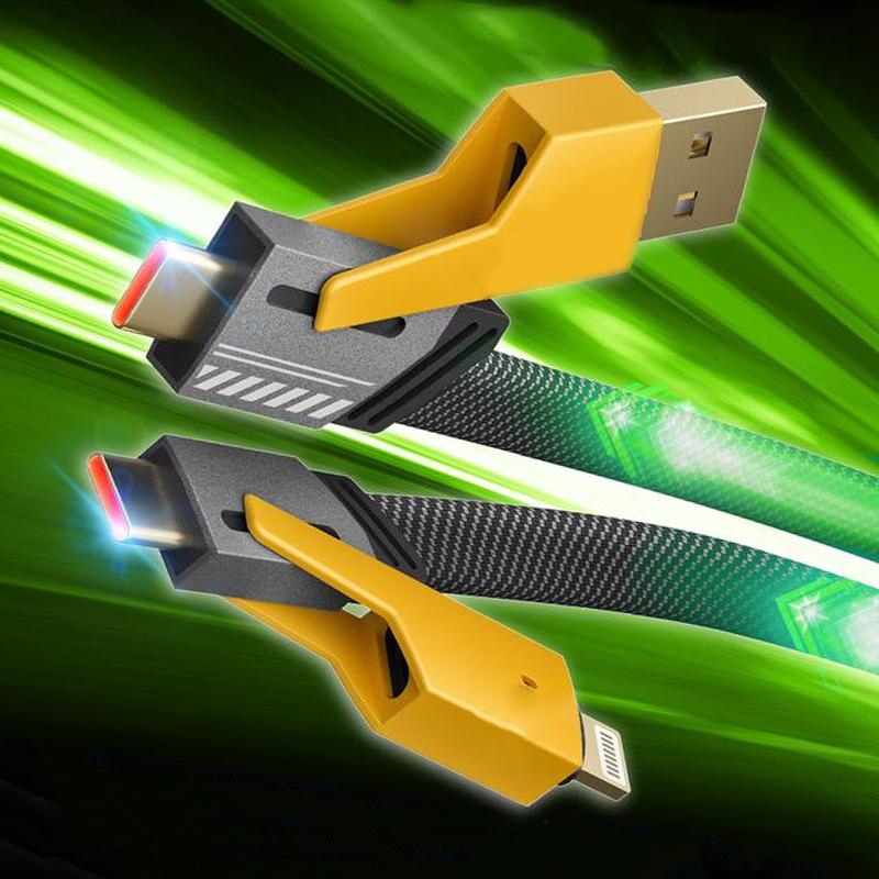 [ BUY 1 Get 1 Free ] 5ft Fast Charging super Cable 4 in 1 with USB A Type C Lightning for iPhone17&Samsung Laptops Charger Braided Data Cable Lengths for Gaming Office Car Travel Compatible