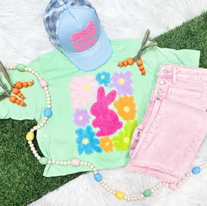 Fluffy Bunny & Flower Easter Chenille Patch