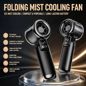 TADEKERU Mist Cooling Mini Fan Portable Handheld Turbo Fan Ice-Cooling 3600mAh Battery Operated 6 Hours 100 Gear Speed Foldable for Summer Travel Vacation Essentials Outdoor Activities Beach Indoor Use Office Desk Usage