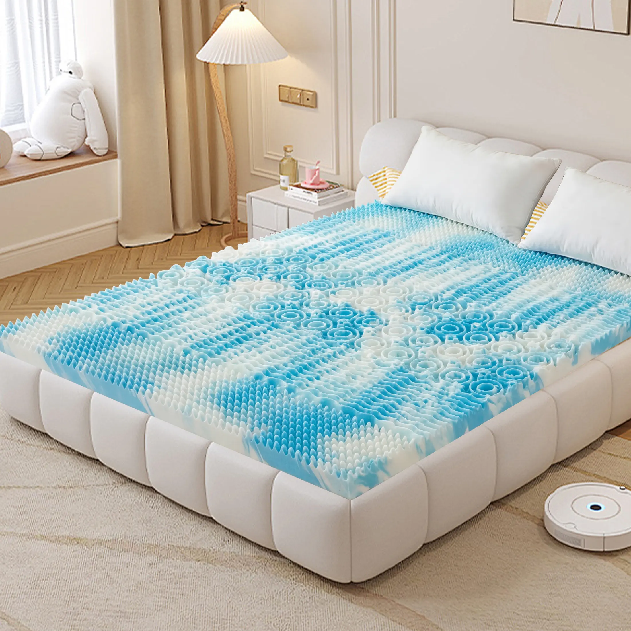 Memory Foam Mattress Topper, Cooling Gel Infused Pressure Relief Bed Topper for Back & Hip Pain, Soft Dorm RV Camping Mattress Pad, Blue