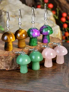 Mushroom Shaped Natural Stone Decor Dangle Earrings, Fashionable Jewelry for Women, Trendy All-match & Exquisite Jewelry for Birthday Gift, Versatile Earrings