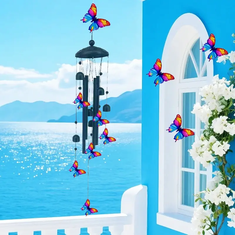 Colorful Butterfly Wind Chimes for Outside, Melodic Metal Outdoor Garden Decoration Decorative Wind Chime with Melodious Sound, Weather Resistant Hanging Ornament for Patio, Yard, Porch, Garden Accessories