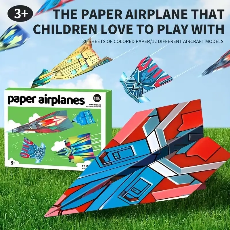 Paper Airplane Kit, 36 Colorful DIY Flying Craft Set, Fun Art & Stem Toy for Kids Aged 3+, Indoor Outdoor Folding Activity
