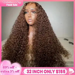 [NEW IN]Bling Hair Chocolate Brown Deep Wave 13x6 HD Transparent Lace Front Wigs Brazilian Deep Curly Human Hair Wigs for Black Women Pre Plucked with Baby Hair 180% Denisty