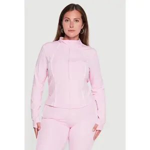 Plus Size Contrast Piping Zip Front Mock Neck Active Jacket