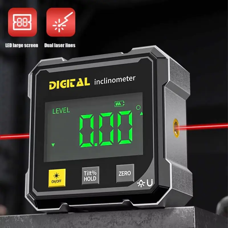 NEW Large 2-Side Magnetic Digital Angle Gauge with Laser, Electronic Protractor, Horizontometer, Inclinometer, Angle Ruler - Dual Mode, Precise Leveling Slope Measuring Tool for Carpentry, Construction