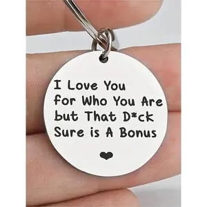 Slogan Pattern Keychain, Stainless Steel Keychain for Women & Men, Personalized Heart Tag, Fashion Accessories for Daily Use, Trendy All-match & Exquisite Keychain for Birthday Gift