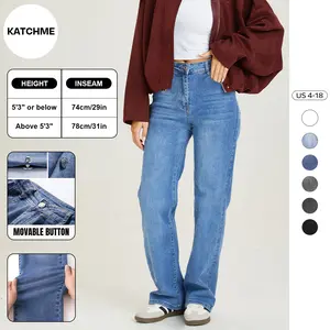 KatchMe Women's Classy Street Denim High Waist Multi-Pocket Wide Leg Jeans, Versatile Denim Trousers for Women, Stretch Baggy Jeans Outfits(US)