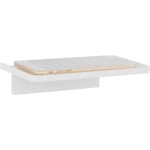 Small Floating Shelf Heavy  Adhesive Stick  Sticky Strips/ Screws Wall Mount Bathroom Organizer Wipes Phone Glasses Essential Oil Perfume (White)
