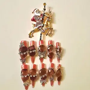 Santa Sleigh Nails (11 Nails) Glittering Santa on Horse with Sparkling Crystal Ornaments for Christmas Home Decoration Set