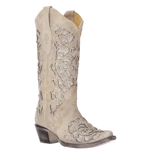 Corral Ladies Martina White Glitter Inlay Crystals Wedding Boots A3322