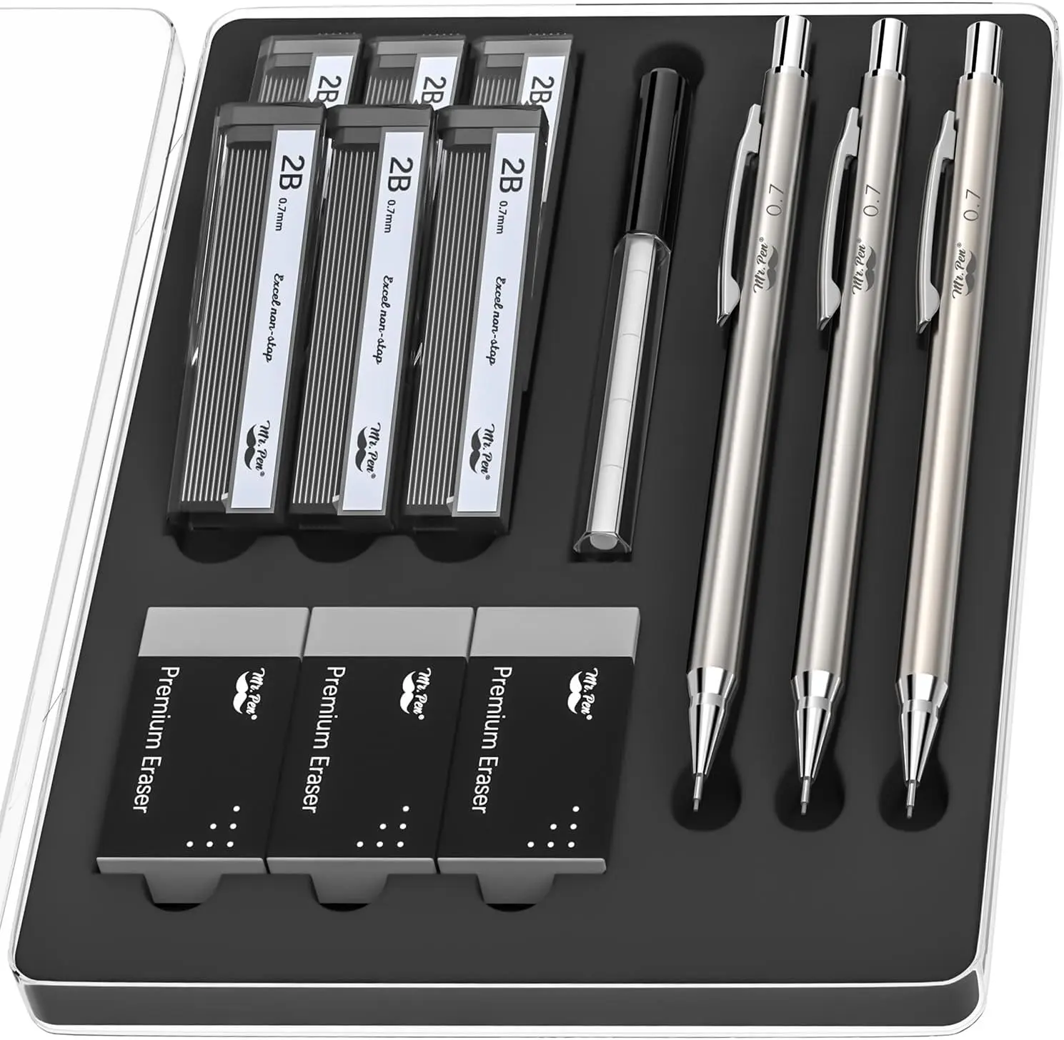 Metal Mechanical Pencil Set, 0.7mm, 3 Pack For Sketching Drafting School and Office Supplies