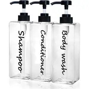 Shampoo Dispenser Refillable Shampoo and Conditioner Bottles Clear Set of 3 21oz Modern Shampoo Bottles for Shower Soap Empty Shampoo Conditioner Body Wash Dispenser Set for Bathroom