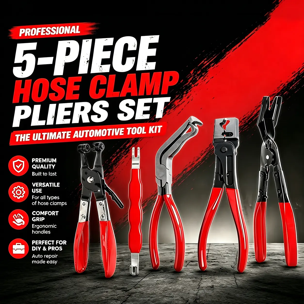 5-Piece Electrical Wire Cutter Set with Hose Clamp and Trim Removal Tools, High Carbon Steel Terminal Separator, Suitable for Car Maintenance