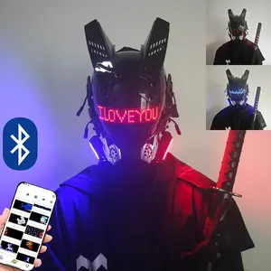 Cyberpunk Mask with Dynamic LED Light, Customizable Samurai Design, Halloween Party Gift, Makeup, Music Festival, Cosplay Equipment