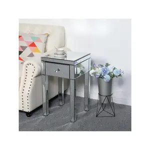 Contemporary 1 Drawer Mirrored Nightstand Bedside Tabl