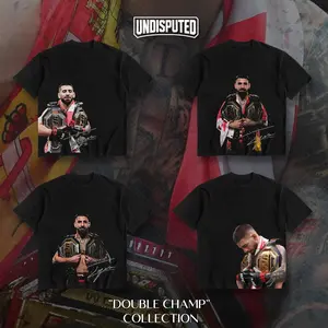 UNDISPUTED Ilia Topuria "DOUBLE CHAMPION" Collection Heavy Cotton T-shirt UFC 317 MMA Fight Night Fan Apparel Fit Short Sleeve Crew Neck DTG Printed