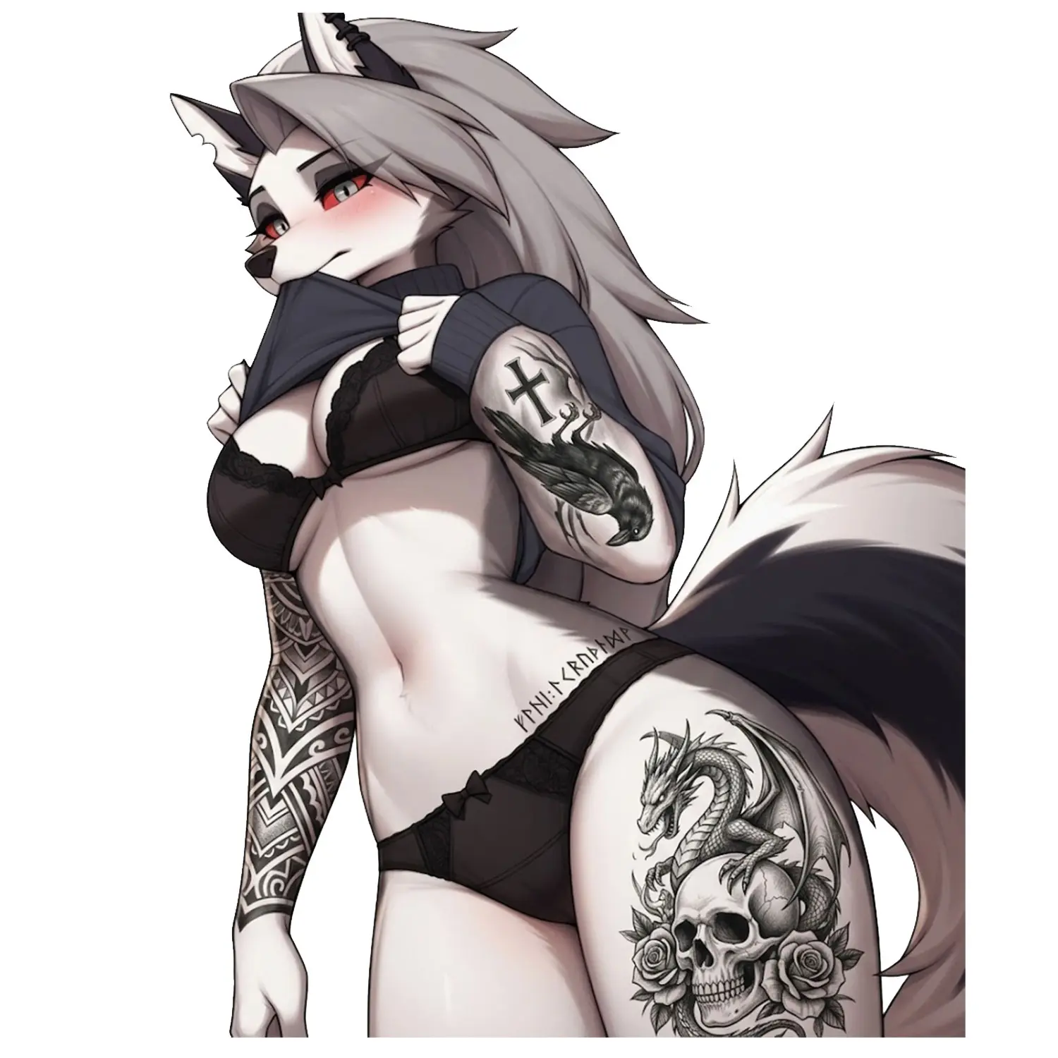 Tattooed Grey Wolf Girl Vinyl Sticker, Dark Fantasy Anime Style Decal For Laptop, Water Bottle, Phone, Car, Notebook, Gothic Character Art Gift
