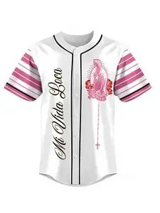 Mi Vida Loca Virgin Mary black design baseball jersey, suitable for both men and women, streetwear, patterned T-shirt, versatile for daily use by Virgin Mary