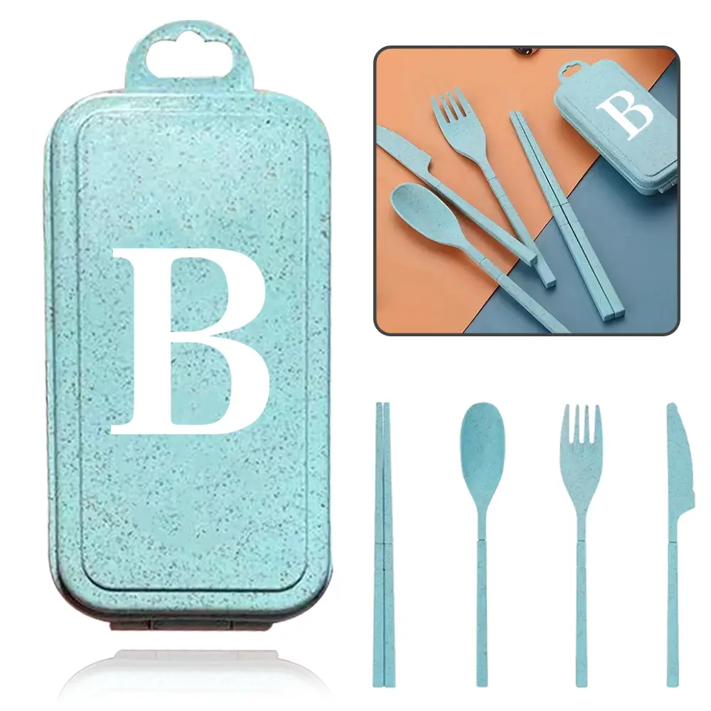 4pcs Portable Reusable Wheat Straw Tableware Set, Wheat Straw Cutlery, Detachable Spoon Fork Knife & Chopsticks, Ideal for Camping Kitchenware, Outdoor Camping Supplies, Picnics, Picnic Essentials, Home Use, Gift