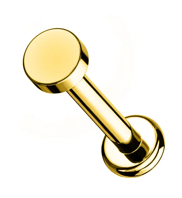 16g Gold PVD Round Flat Top Internally Threaded Titanium Labret, 1/4" (4mm) Flatback Piercing Jewelry, Available in 2 Lengths Labret Ring Piercing Jewelry
