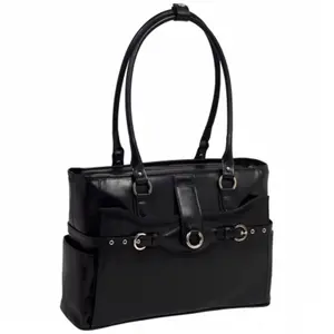 212 MAIN Men's Black Leather Briefcase - Willow Springs Collection, Shoulder Straps, Laptop-Safe Design, Magnetic Snap Closure, Multi-Pocketed Organization