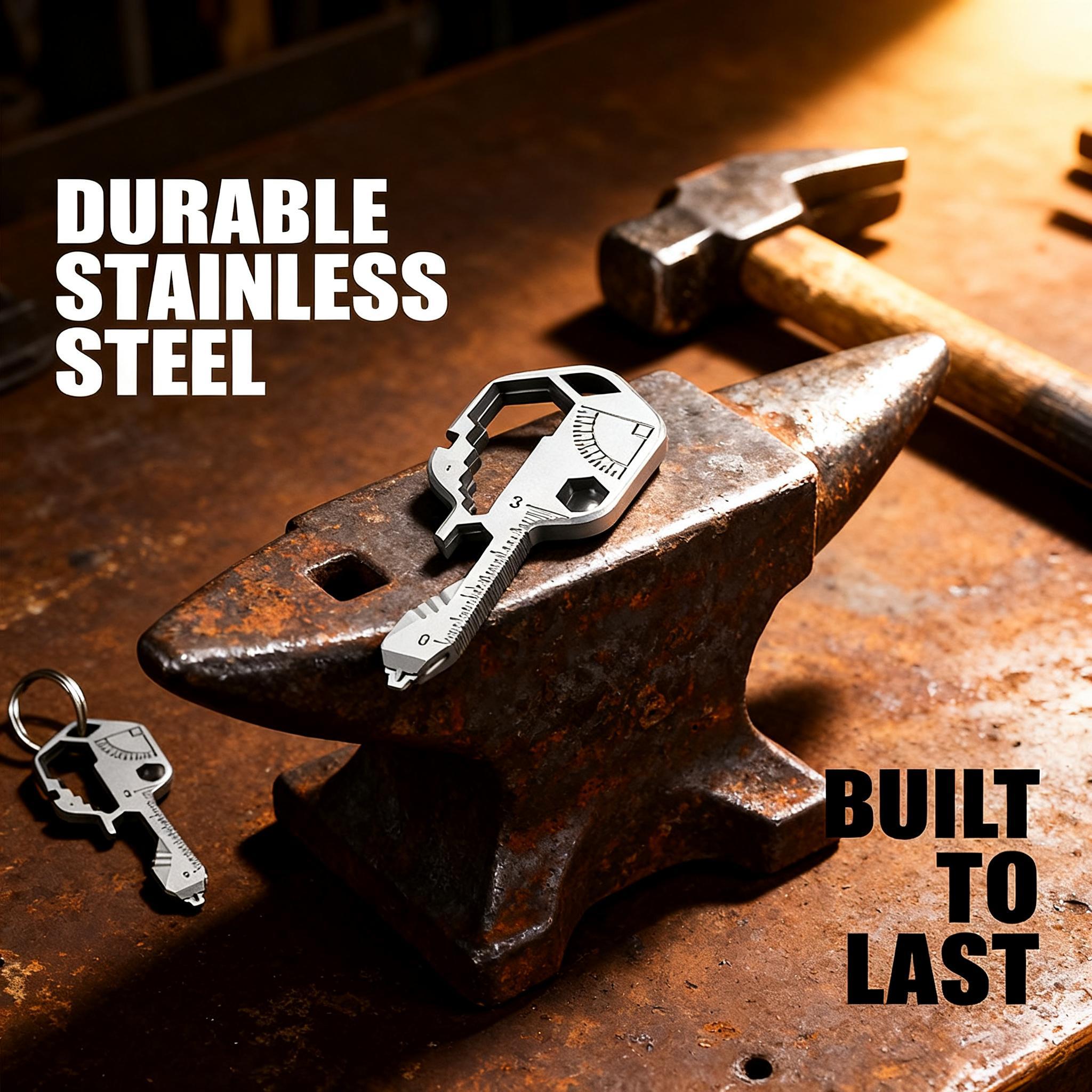 Key Shaped, Pocket Multi-Tool, 16-in-1, Small Utility Kit, Lightweight Stainless Steel, EDC Gear, Portable, Durable, Ultimate Survival Tool, Camping Essentials, Gift for Men