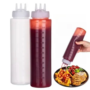 3pcs Plastic Squeeze Bottles, 650/22oz Condiment Squeeze Bottles, 3-Hole Squirt Bottles for Thick Sauce, Ketchup, Mustard, Syrup, BBQ