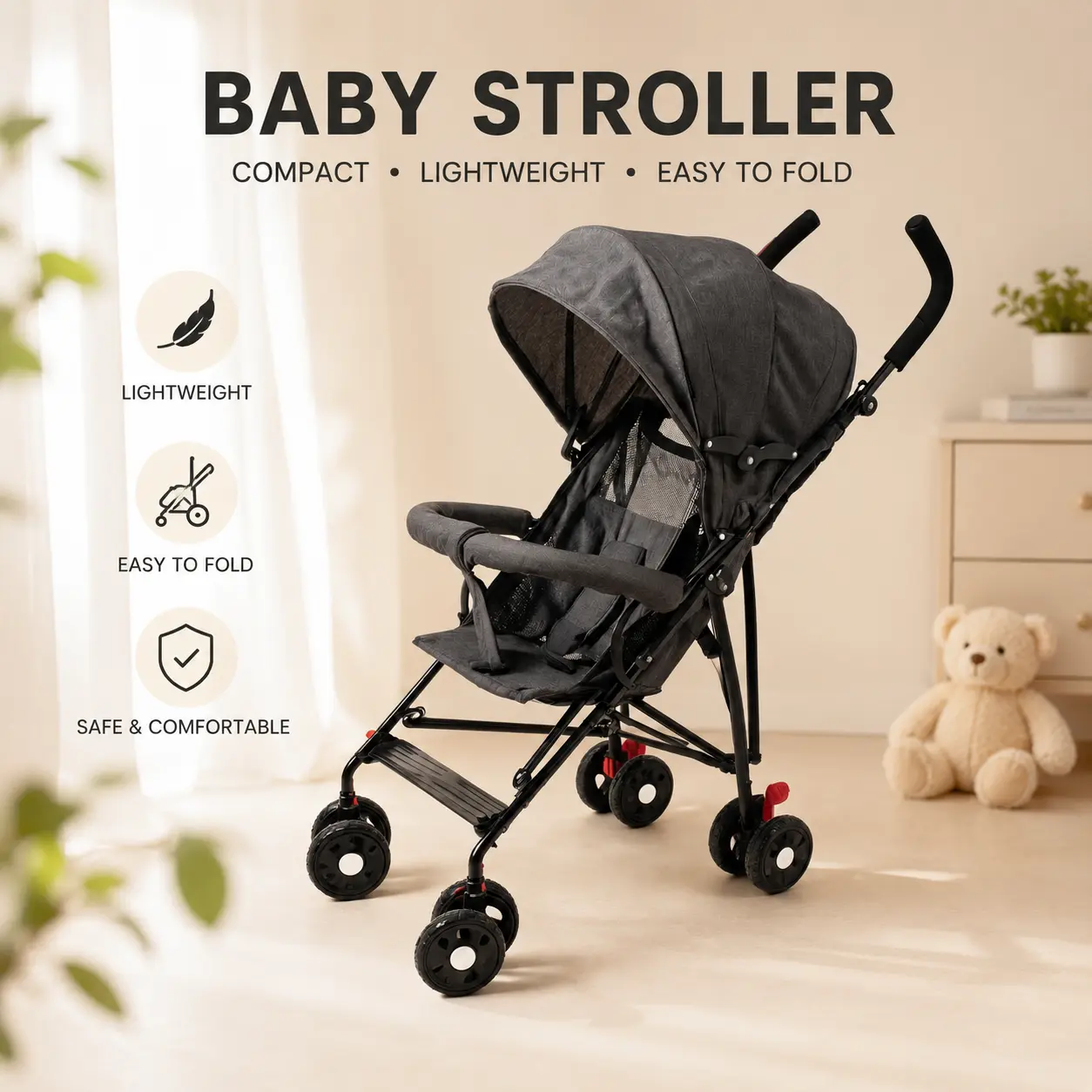 Convenience Cart - Lightweight Cart with Compact Folding, Multi-Position Tilting, Awning with Pop-Up Sun Blinds, etc. - Umbrella Travel Cart & More, Greytravel stroller newborn leg foldable